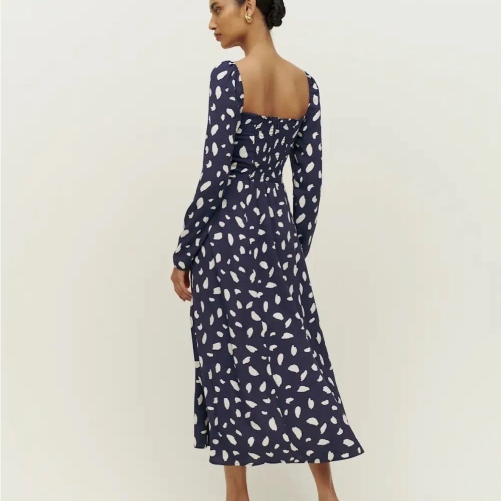 Reformation sigmund midi Navy and White Long Sleeve Dres - Picture 3 of 12